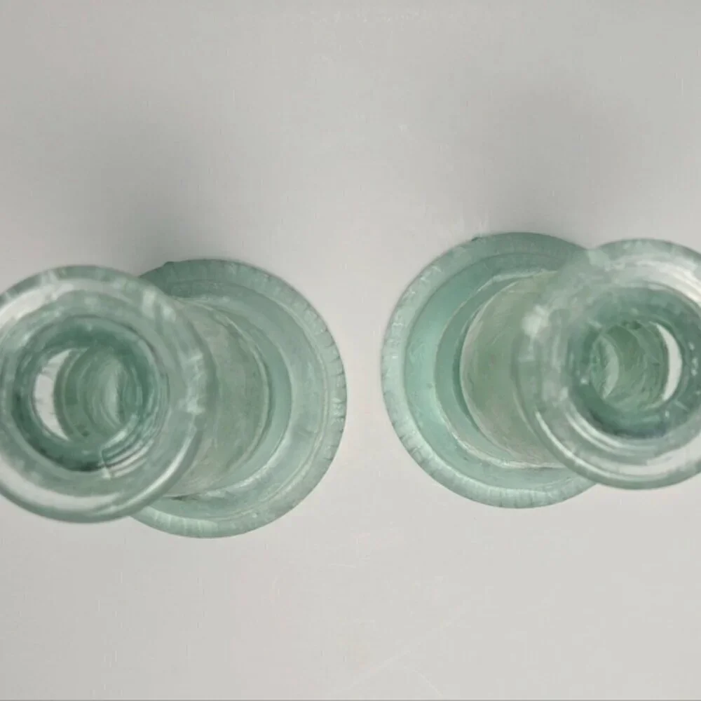 Spanish Recycled Green Glass Candlesticks Set 8” Vintage Style Pair